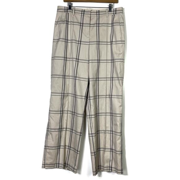 Lafayette 148 New York Wide Leg Beige Plaid Pants Size 12 EUC - Picture 1 of 7